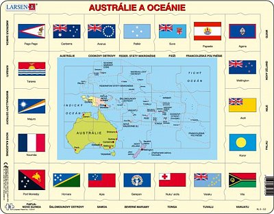 Mapa Austrálie a Oceánie + vlajky